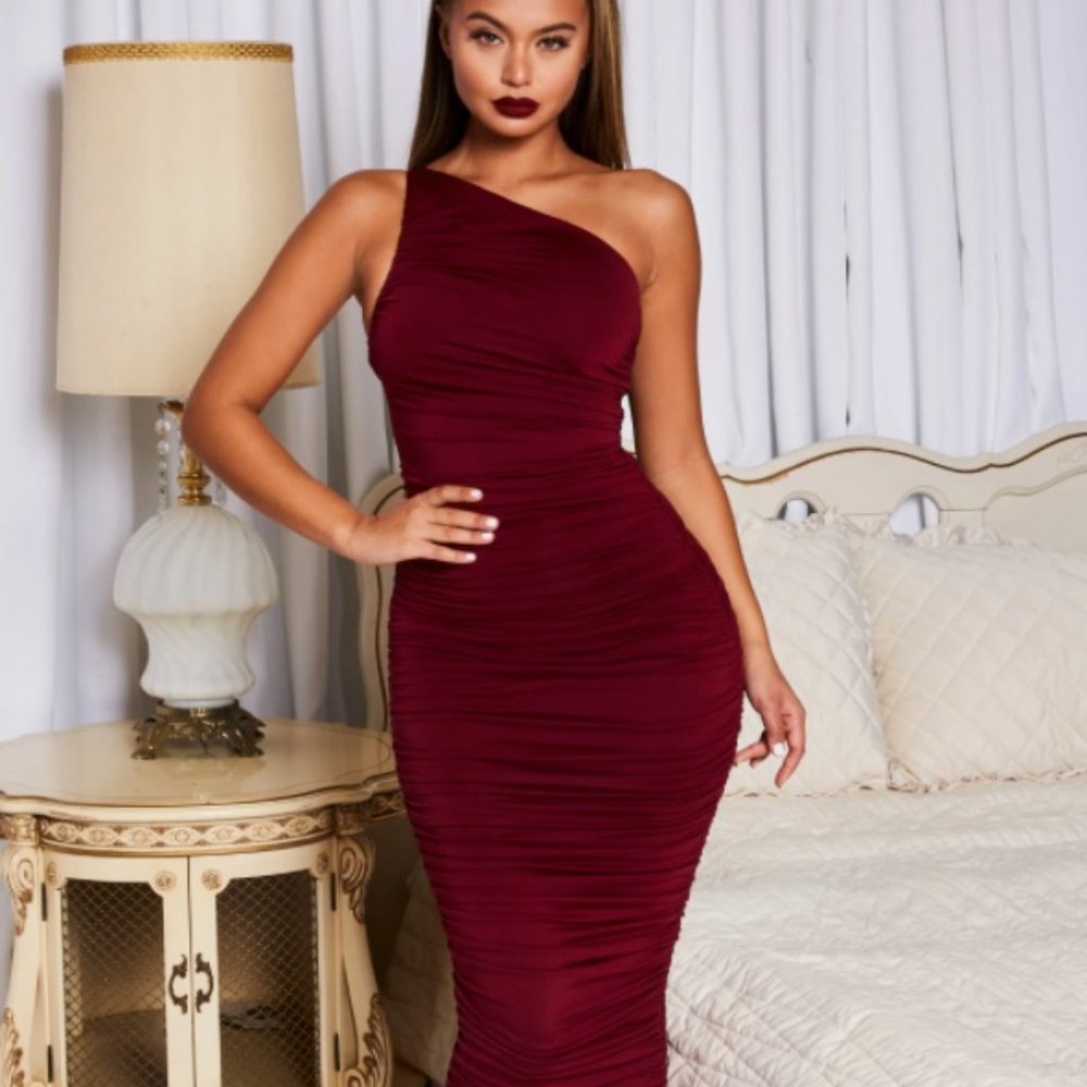 OhPolly Red One shoulder Dress